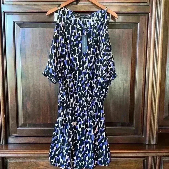 New With Tags / Karina Grimaldi Cold Shoulder Dress, Size S, Black & Purple - Picture 1 of 11